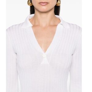 VINCE Off White Wool Silk Blend Snap Polo